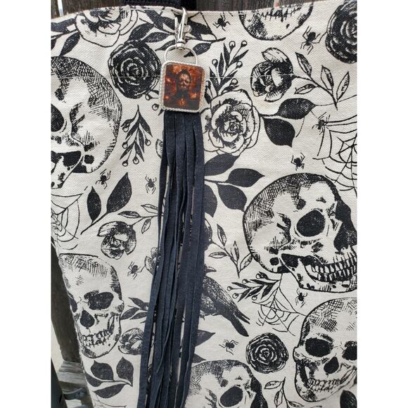 Handmade Halloween horror Leather Fringe purse bag charm keychain spooky vibes - Picture 3 of 4